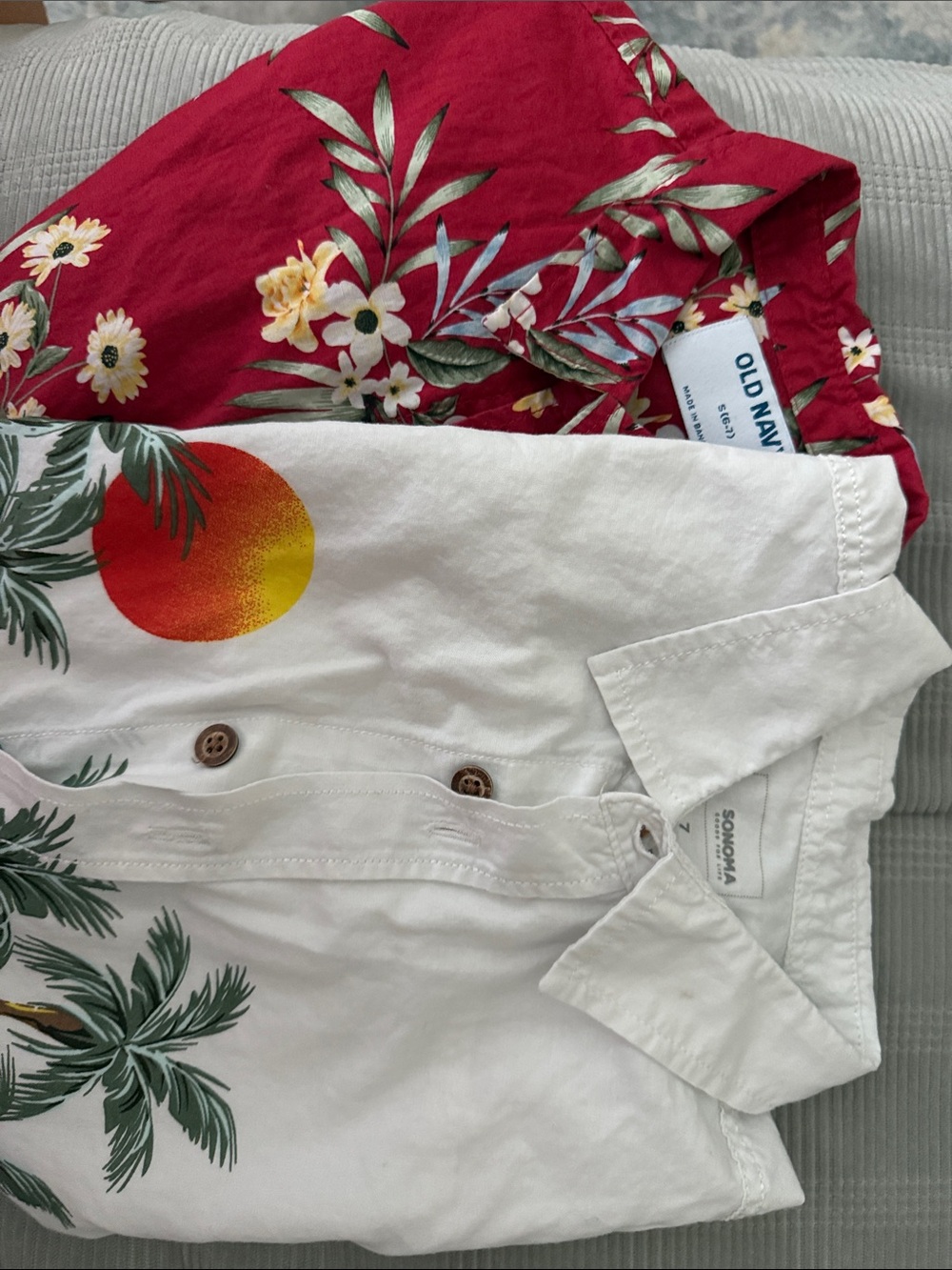 Old Navy White Button-Down Shirt with Tropical Print